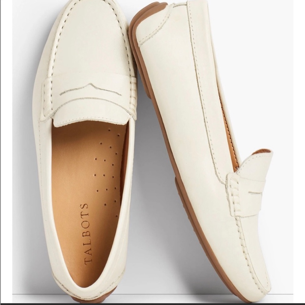 Talbots white leather loafers